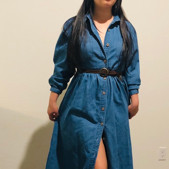 Dresses & Skirts - Vintage Midi Button Front Jean Dress (size 12p)